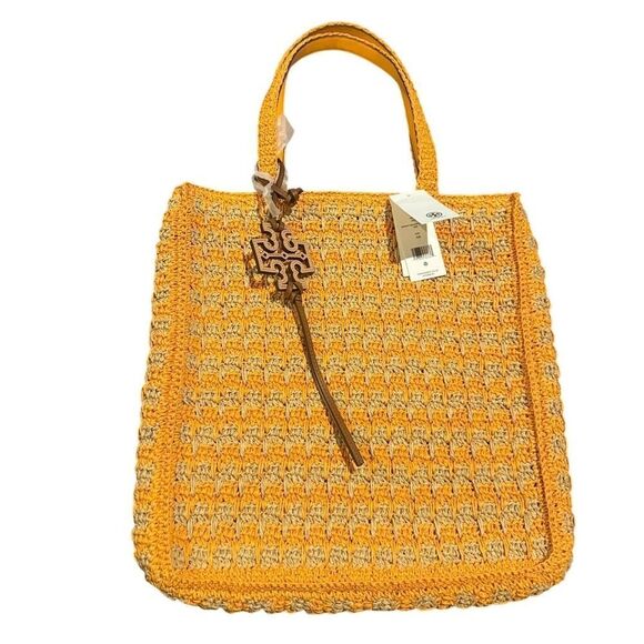 NWT Tory Burch Straw Tote in Bright Squash NWT Tory Burch Straw Tote in Bright Squash